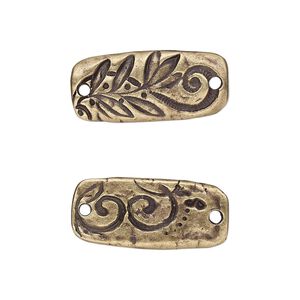 Link, TierraCast®, "Vida Mas Dulce" collection, antique brass-plated pewter (tin-based alloy), 23.5x11mm two-sided rectangle with flora design. Sold per pkg of 2.