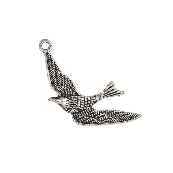 Charm, antique silver-plated "pewter" (zinc-based alloy), 29x22mm single-sided bird. Sold per pkg of 10. image number 0