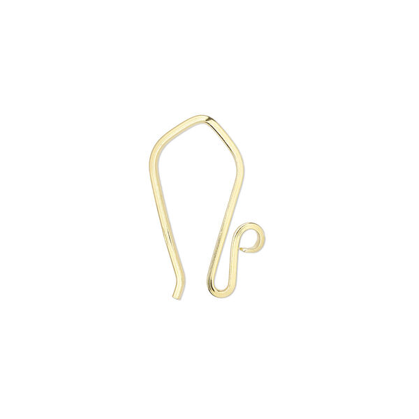 Ear wire, gold-finished sterling silver, 19mm square wire fishhook with open loop, 19 gauge. Sold per pair. image number 0