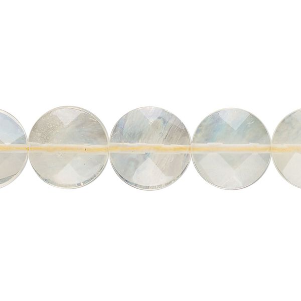 Bead, pineapple "quartz" glass, 12mm faceted flat round. Sold per 15" to 16" strand. image number 0