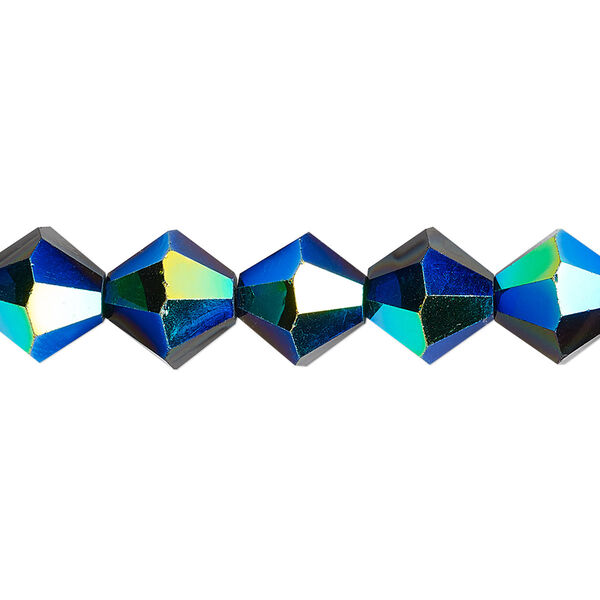 Bead 1pk opaque black AB, Celestial Crystal® 10mm bicone 8 inch image number 0