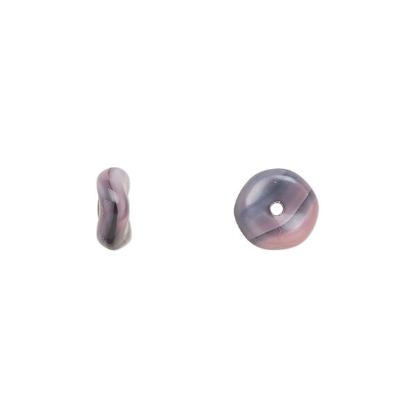 Bead, Czech pressed glass, pink/dark blue, 7x3mm rondelle. Sold per 15" to 16" strand. image number 0