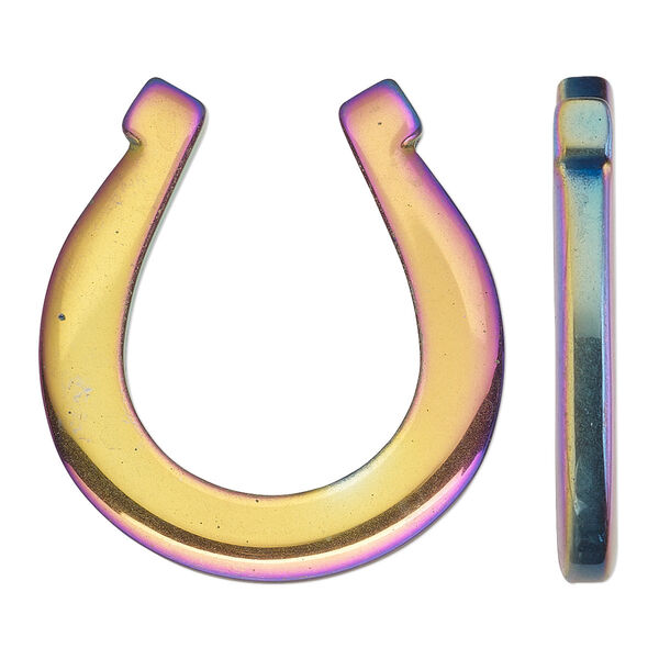 Focal, electroplated Hemalyke™ (man-made), rainbow, 40.5x35.5mm double-sided horseshoe. Sold individually. image number 0