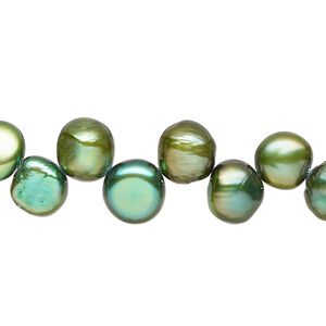 Freshwater pearl 1pkg1, flat-sided potato C grade, 14 inch 8x6mm-11x8mm dyed evergreen cultured