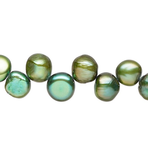 Freshwater pearl 1pkg1, flat-sided potato C grade, 14 inch 8x6mm-11x8mm dyed evergreen cultured image number 0