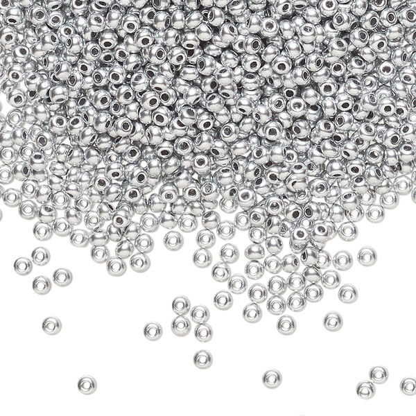 Seed bead, Preciosa Ornela Czech glass, pkg/50g, #11 rocaille, opaque soft silver metallic alabaster, (01700). image number 0