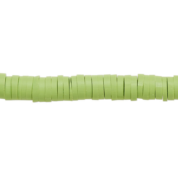 Bead, polymer clay, opaque lime green, 6x1.5mm heishi. Sold per pkg of (2) 15-1/2 to 16-inch strands. image number 0