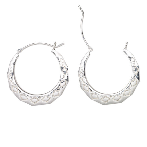 Earring, Create Compliments®, sterling silver, 38mm hoop with diamond and triangle design and latch-back closure. Sold per pair. image number 0