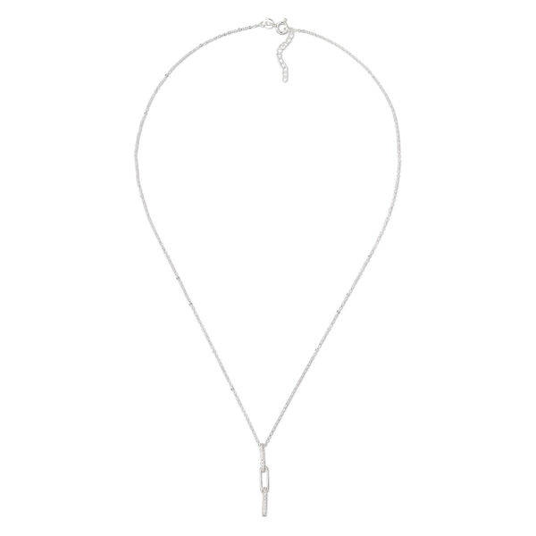 Necklace, cubic zirconia and sterling silver, clear, 32x4mm 3-link drop, 18 inches with 1-inch extender chain and springring clasp. Sold individually. image number 0