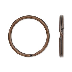 Split ring, antique copper-finished steel, 25mm round with 21.6mm inside diameter. Sold per pkg of 10.