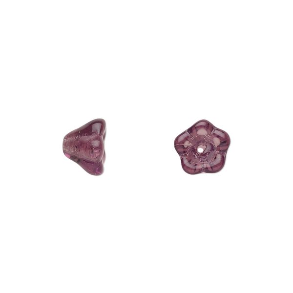 Bead, Czech pressed glass, amethyst purple, 8.5x6.5mm flower. Sold per 15-1/2" to 16" strand, approximately 80 beads. image number 0