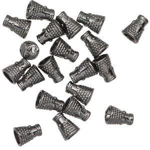 Cone, gunmetal-finished "pewter" (zinc-based alloy), 8x6mm textured, 2.5mm hole. Sold per pkg of 20.