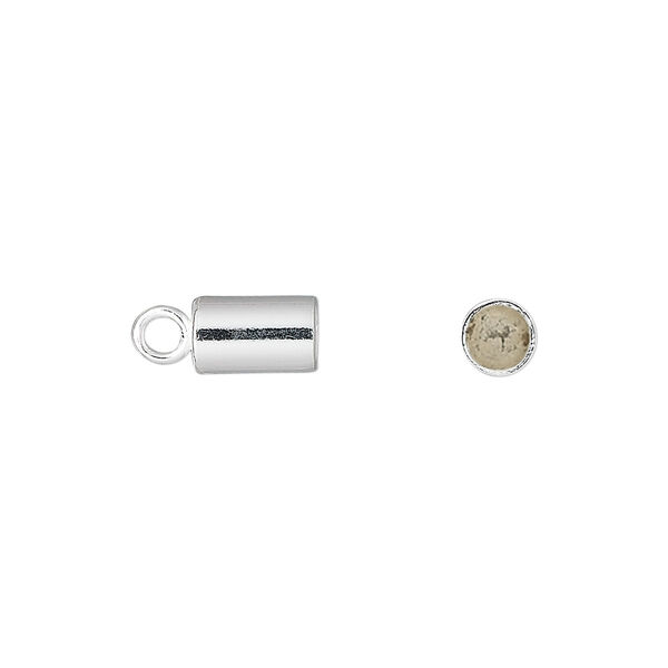 Cord end, glue-in, sterling silver, 8x5mm cylinder, 4mm inside diameter. Sold per pkg of 2. image number 0