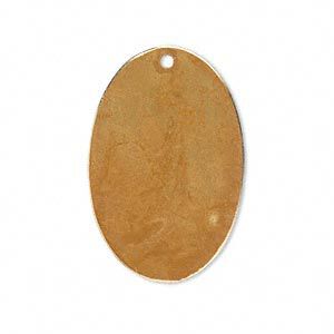 Focal, brass, bright gold patina, Pantone® color 18-0935, 30x20mm double-sided oval. Sold per pkg of 6.