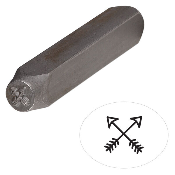 Stamp punch, tempered chrome vanadium steel, 5x5mm crossed arrows, 2-3/4 x 3/8 inches. Sold individually. image number 0