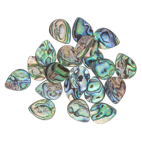Bead, paua shell (assembled), 20x15mm flat teardrop. Sold per pkg of 20. image number 0