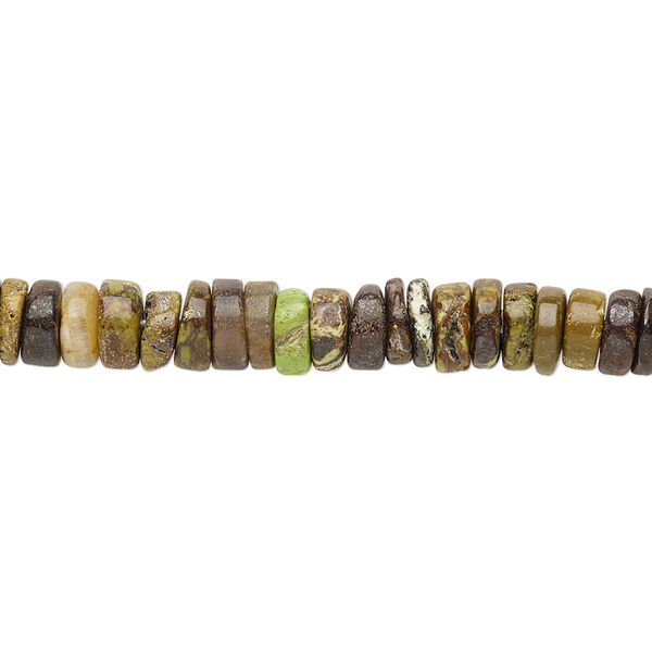 Bead, gaspeite (natural), 4x1mm-5x2mm hand-cut rondelle, C grade, Mohs hardness 4 to 5-1/2. Sold per 8-inch strand, approximately 100-150 beads. image number 0