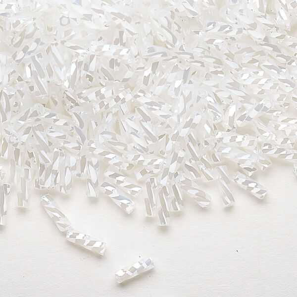 Bugle bead, Dyna-Mites™, glass, opaque ceylon white, 6mm twisted. Sold per 50-gram pkg. image number 0