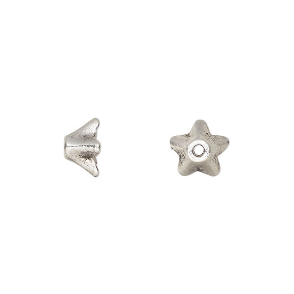 Bead cap, antique silver-finished "pewter" (zinc-based alloy), 8.5x5mm flower, fits 4-6mm round bead. Sold per pkg of 20. image number 0
