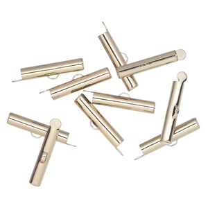 End bar, antique gold-finish brass, 26x5mm round tube with fold-in ends, 4mm inside diameter. Sold per pkg of 10.