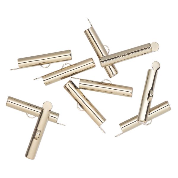 End bar, antique gold-finish brass, 26x5mm round tube with fold-in ends, 4mm inside diameter. Sold per pkg of 10. image number 0