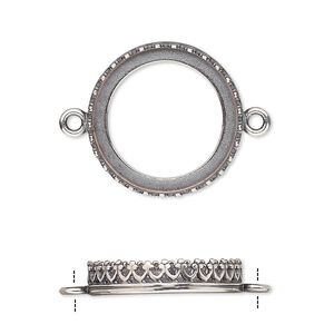 Link, JBB Findings, antique silver-plated brass, 20.5mm round with open back and decorative trim, 18mm round bezel setting. Sold per pkg of 2.