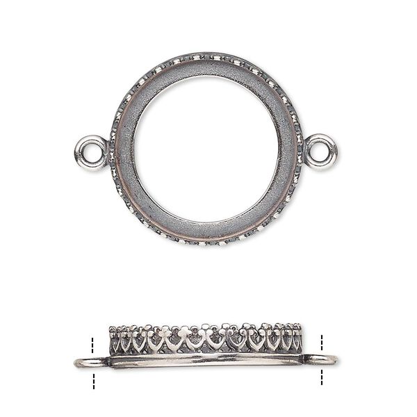 Link, JBB Findings, antique silver-plated brass, 20.5mm round with open back and decorative trim, 18mm round bezel setting. Sold per pkg of 2. image number 0