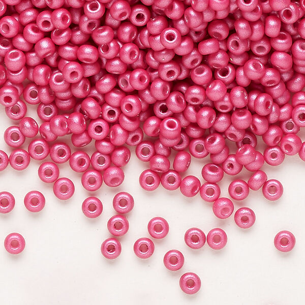 Seed bead, Preciosa Ornela Czech glass, pkg/50g, #8 rocaille, opaque PermaLux dyed magenta chalkwhite, (22011). image number 0
