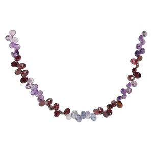 Amethyst / garnet / iolite 1pkg1, hand-cut top-drilled faceted puffed flat-sided oval bead 7 inch 7x5mm-8x6mm