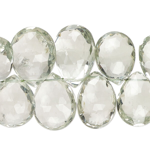 Green quartz 1pkg1, hand-cut top-drilled faceted puffed teardrop bead B grade, 8 inch graduated 11x8mm-20x14mm image number 0