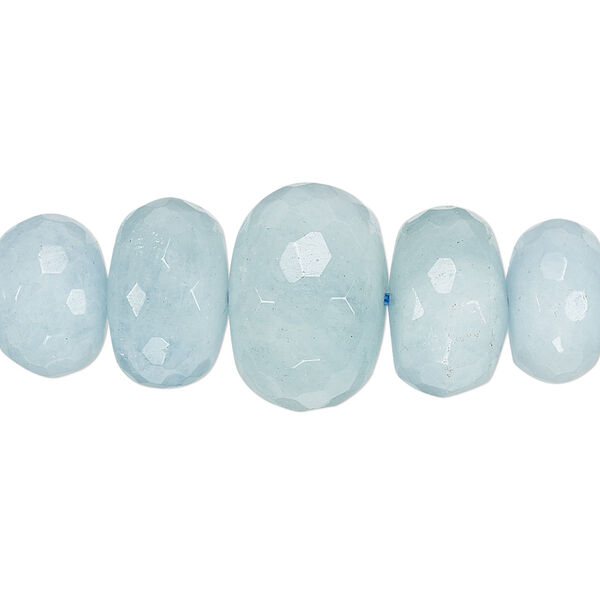 Bead, aquamarine (dyed / heated), 8x5mm-18x13mm graduated faceted rondelle, C grade, Mohs hardness 7-1/2 to 8. Sold per 18-inch strand. image number 0