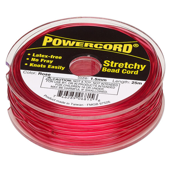 Cord, Powercord®, elastic, rose, 1.5mm, 22-pound test. Sold per 25-meter spool. image number 0