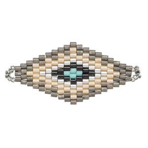 Focal, Creative Touch, glass, silver / peach / black, 38x20mm double-sided diamond. Sold individually.