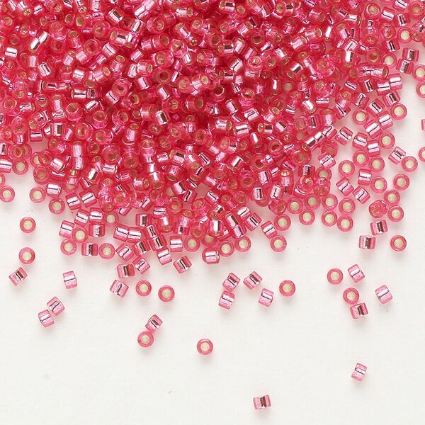 Seed bead, Delica®, glass, pkg/7.5g, #11 round, transparent outside dyed silver-lined rose (DB-1338). image number 0
