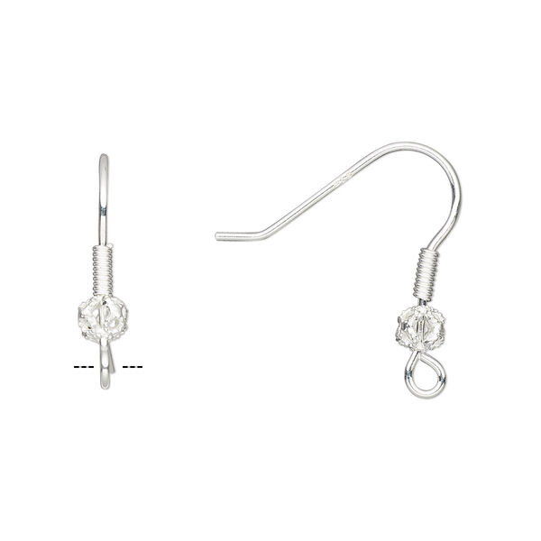Ear wire, sterling silver, 21mm fishhook with 4mm filigree ball and 4mm coil with open loop, 20 gauge. Sold per pair. image number 0