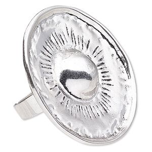 Ring, antique silver-plated "pewter" (zinc-based alloy), 44mm round, adjustable. Sold individually.