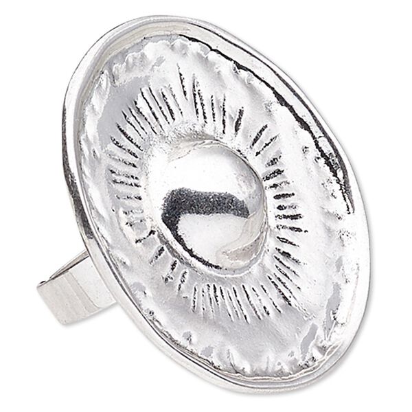 Ring, antique silver-plated "pewter" (zinc-based alloy), 44mm round, adjustable. Sold individually. image number 0