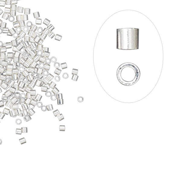 Crimp, silver-plated brass, 1.1x1mm micro cut seamless tube, 0.7mm inside diameter. Sold per pkg of 100. image number 0