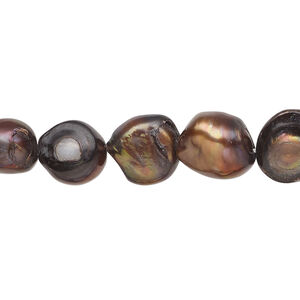 Freshwater pearl 1pkg1, flat-sided potato / baroque, 15.5-16 inch dark purple bronze 9x9mm-13x10mm cultured