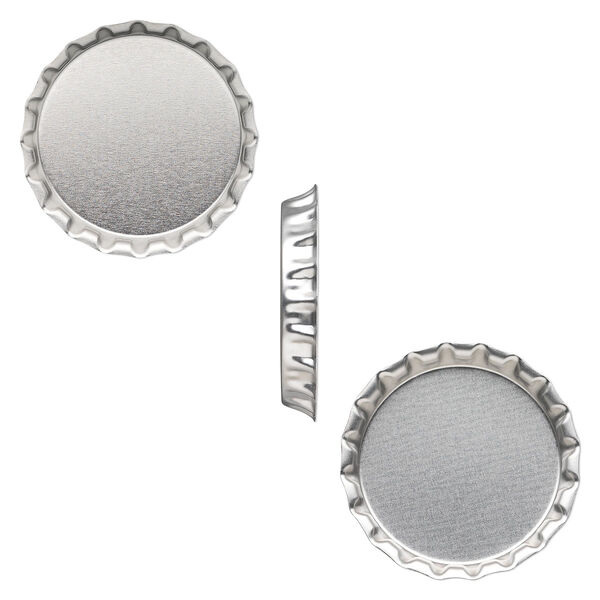 Bottle cap, inked steel with sealant, chrome, 2 inch, undrilled. Sold per pkg of 2. image number 0