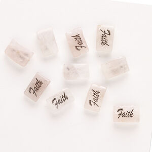 Rose quartz / enamel 1pkg10, "Faith" flat rectangle bead 13x8mm