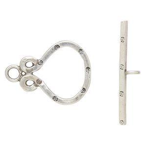 Clasp toggle 1pkg1 sterling silver, 24x20mm fancy round, antiqued 1-strand