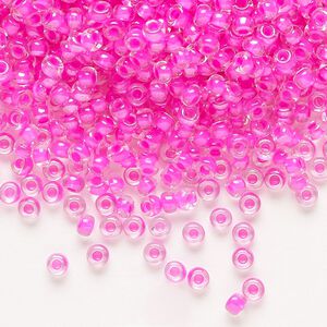 Seed bead, Preciosa Ornela Czech glass, pkg/50g, #8 rocaille, translucent pink-lined luster clear, (38177).