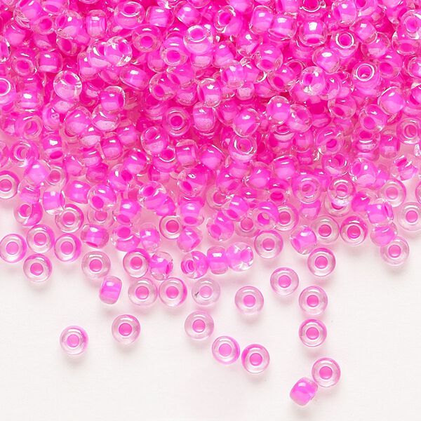 Seed bead, Preciosa Ornela Czech glass, pkg/50g, #8 rocaille, translucent pink-lined luster clear, (38177). image number 0