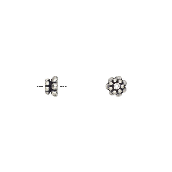 Bead cap, antiqued sterling silver, 5.5x3mm flower, fits 5-7mm bead. Sold per pkg of 4. image number 0