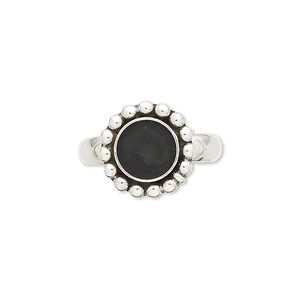 Ring, antiqued sterling silver, 4mm wide with beaded rim and 8mm round setting, size 7. Sold individually.