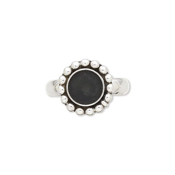 Ring, antiqued sterling silver, 4mm wide with beaded rim and 8mm round setting, size 7. Sold individually. image number 0