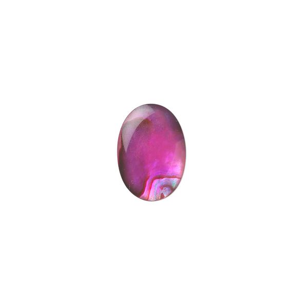 Cabochon, paua shell (coated / dyed), pink, 14x10mm calibrated oval, Mohs hardness 3-1/2. Sold per pkg of 6. image number 0