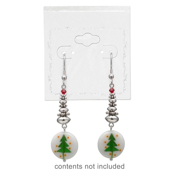 Earring card, PVC plastic and paper, opaque sand and silver, 2x2 inch square with scroll design. Sold per pkg of 100. image number 2