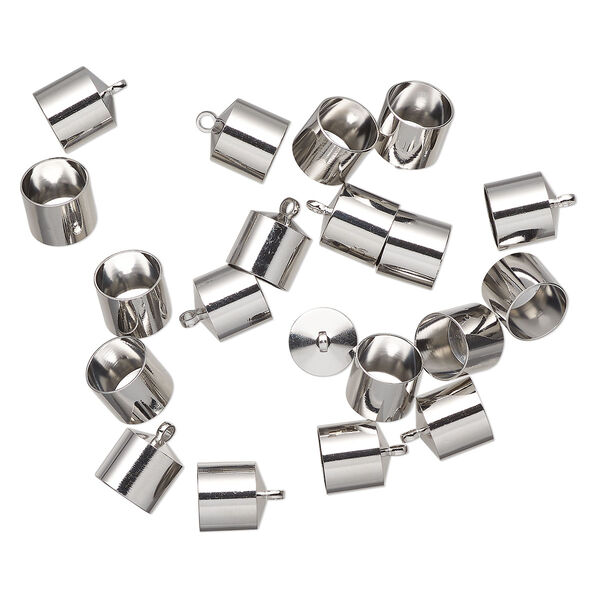 Cord end, glue-in, silver-finished aluminum, 10mm glue-in barrel, 8.5mm inside diameter. Sold per pkg of 20. image number 0